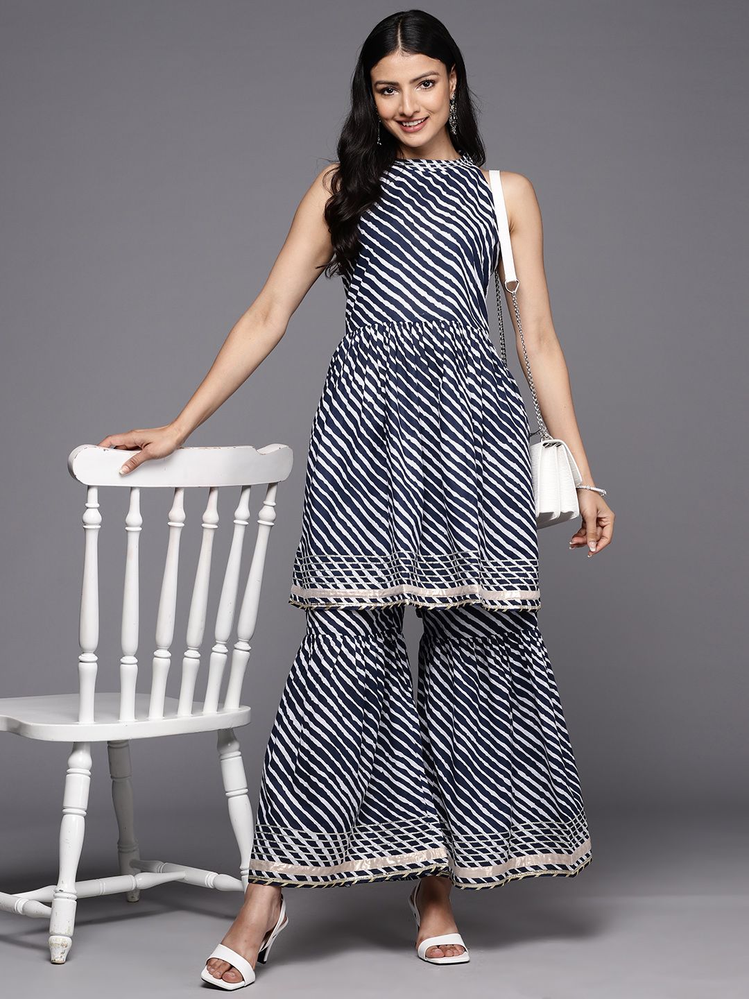 Dhiyona VA Women'sLeheriya Dyed Gotta Patti Kurti With Sharara