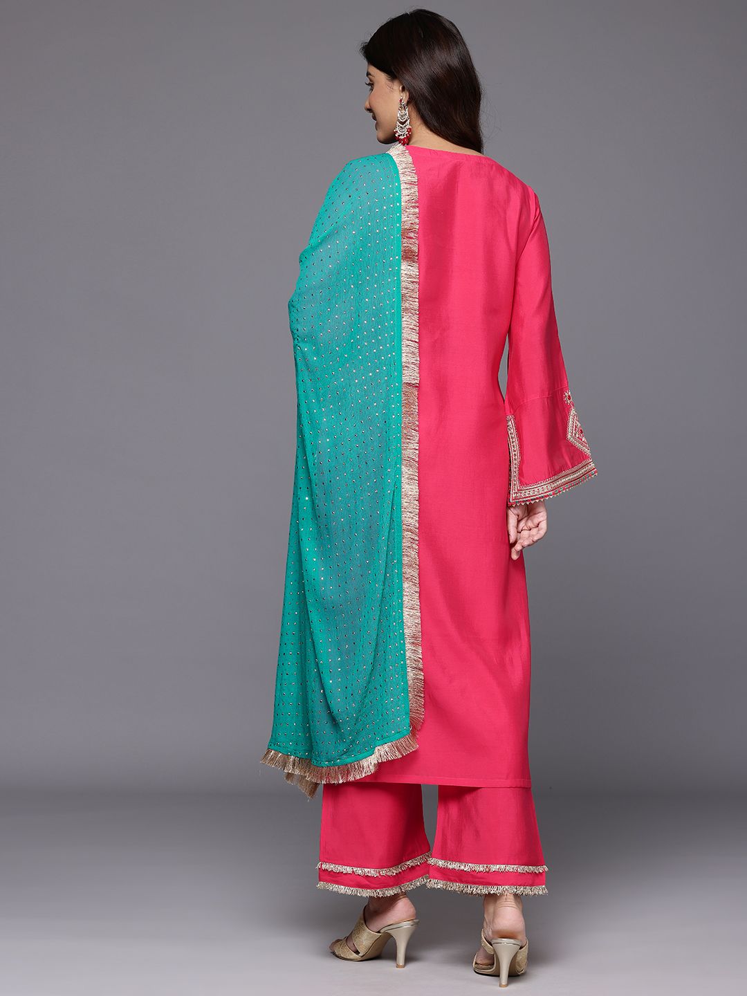 Dhiyona VA Women's Ethnic Motifs Embroidered Regular Mirror Work Kurta with Trousers & Dupatta