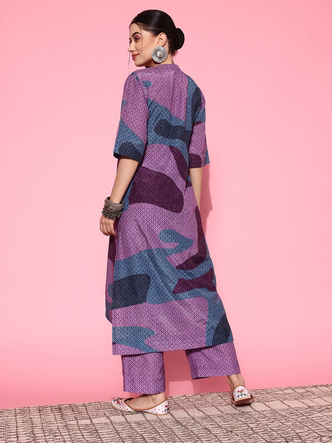 Dhiyona VA Women'sAbstract Printed Mandarin Collar Kurta with Palazzos