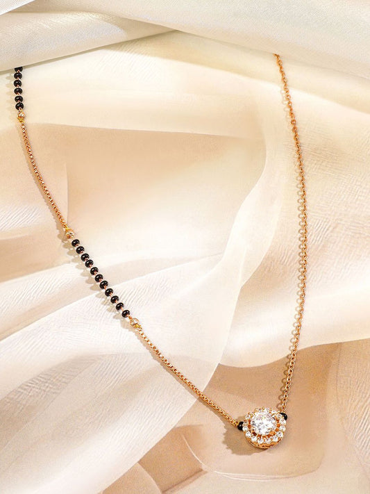 Dhiyona RJ Women's 18K Rose Gold-Plated Cubic Zirconia Studded Round Pendant Mangalsutra Chain