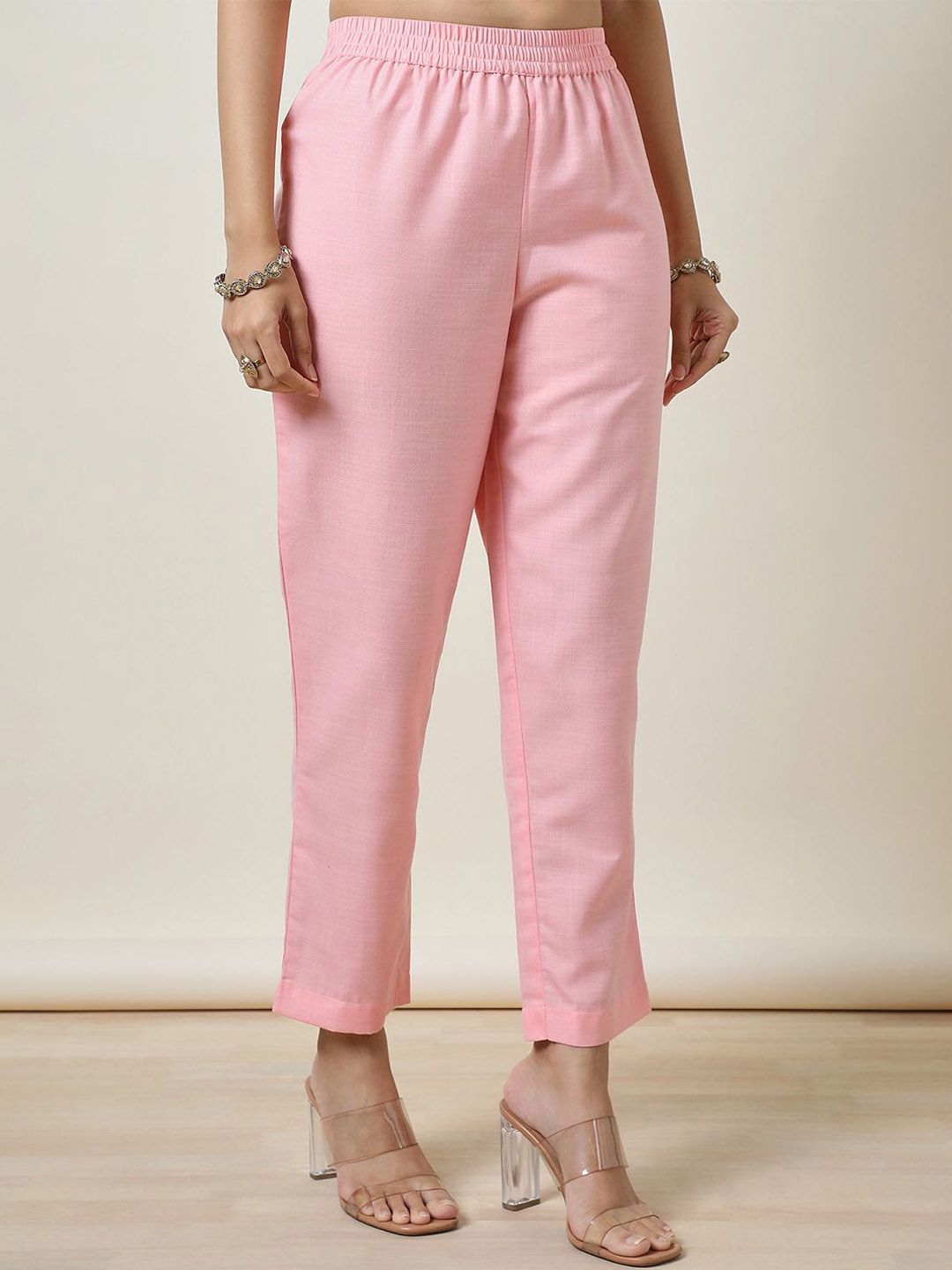 Dhiyona SO Women's Pink Ethnic Motifs Printed Thread Work Chanderi Silk Kurta With Trousers & Dupatta