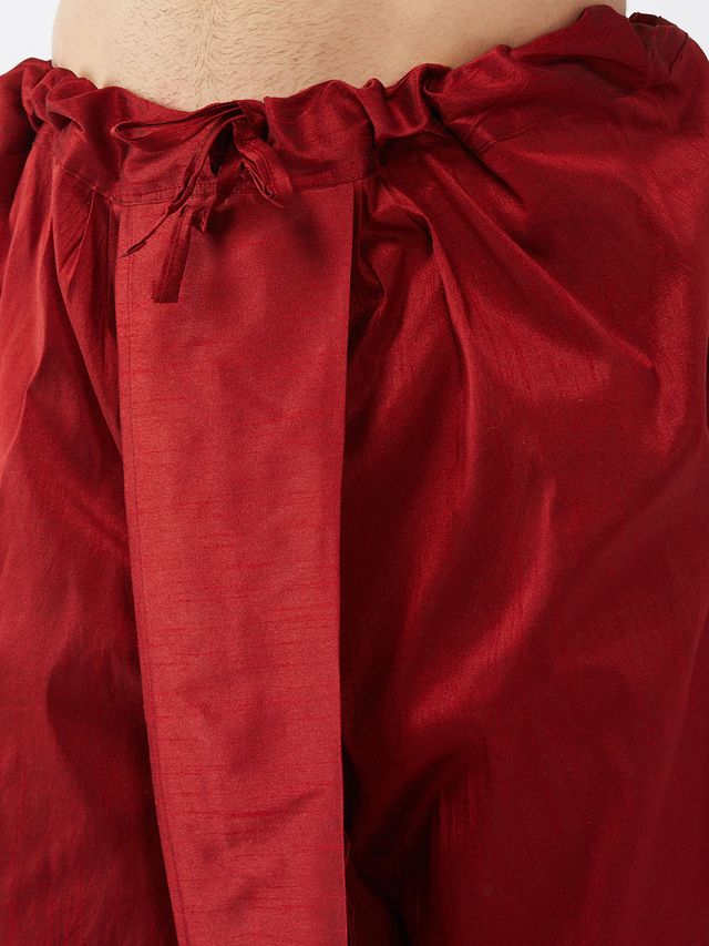 Men's Maroon Silk Blend Straight Kurta and Dhoti Set