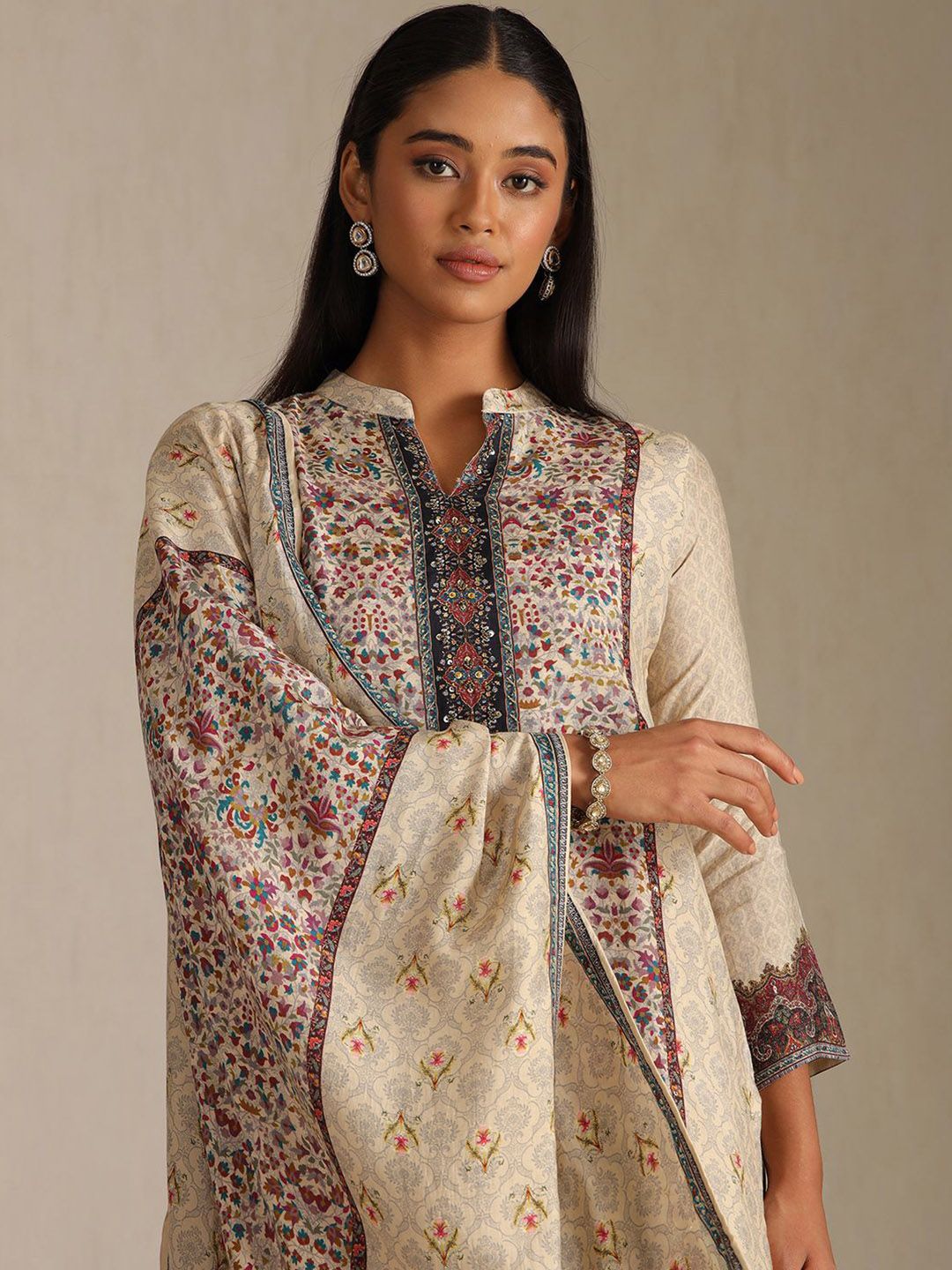 Dhiyona SO Women's Women Printed Regular Sequinned Kurta & Trousers With Printed Dupatta