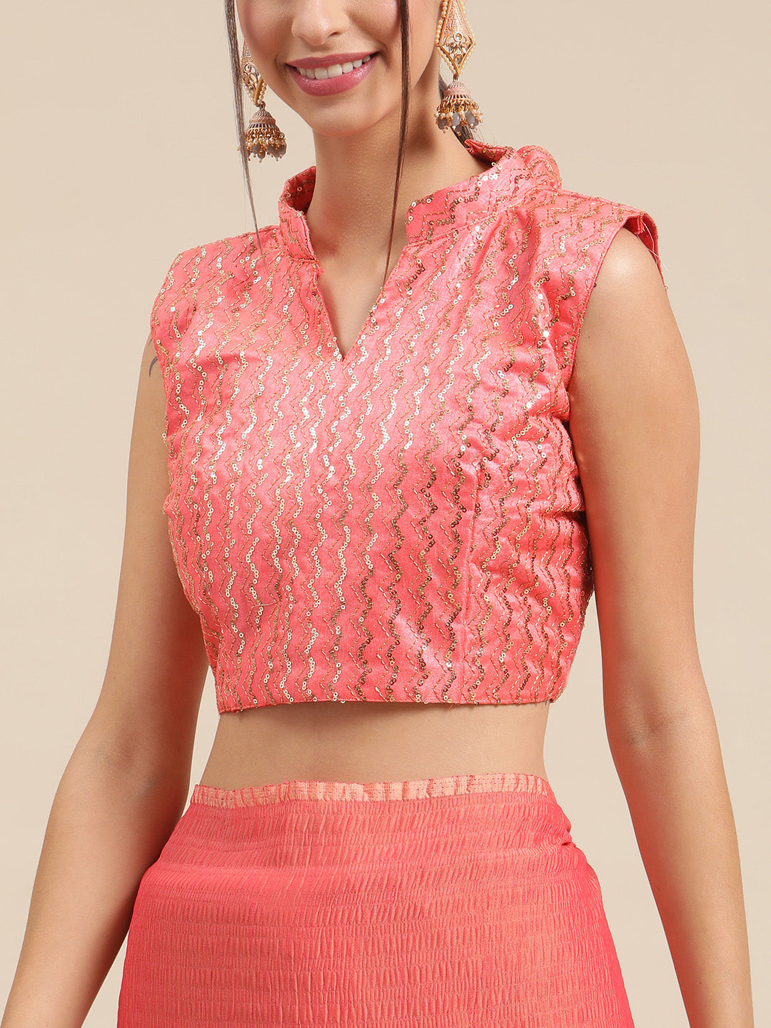 Women's Polycotton Pink Solid Belted Sarees With Blouse Piece