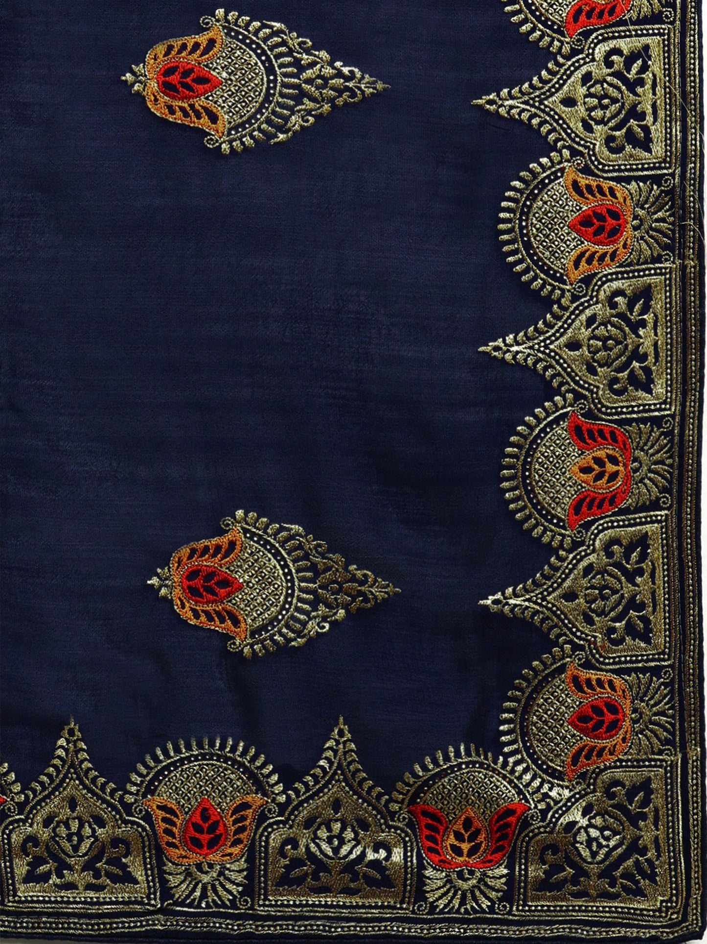Women's Silk Blend Navy Blue Embellished Designer Saree With Blouse Piece