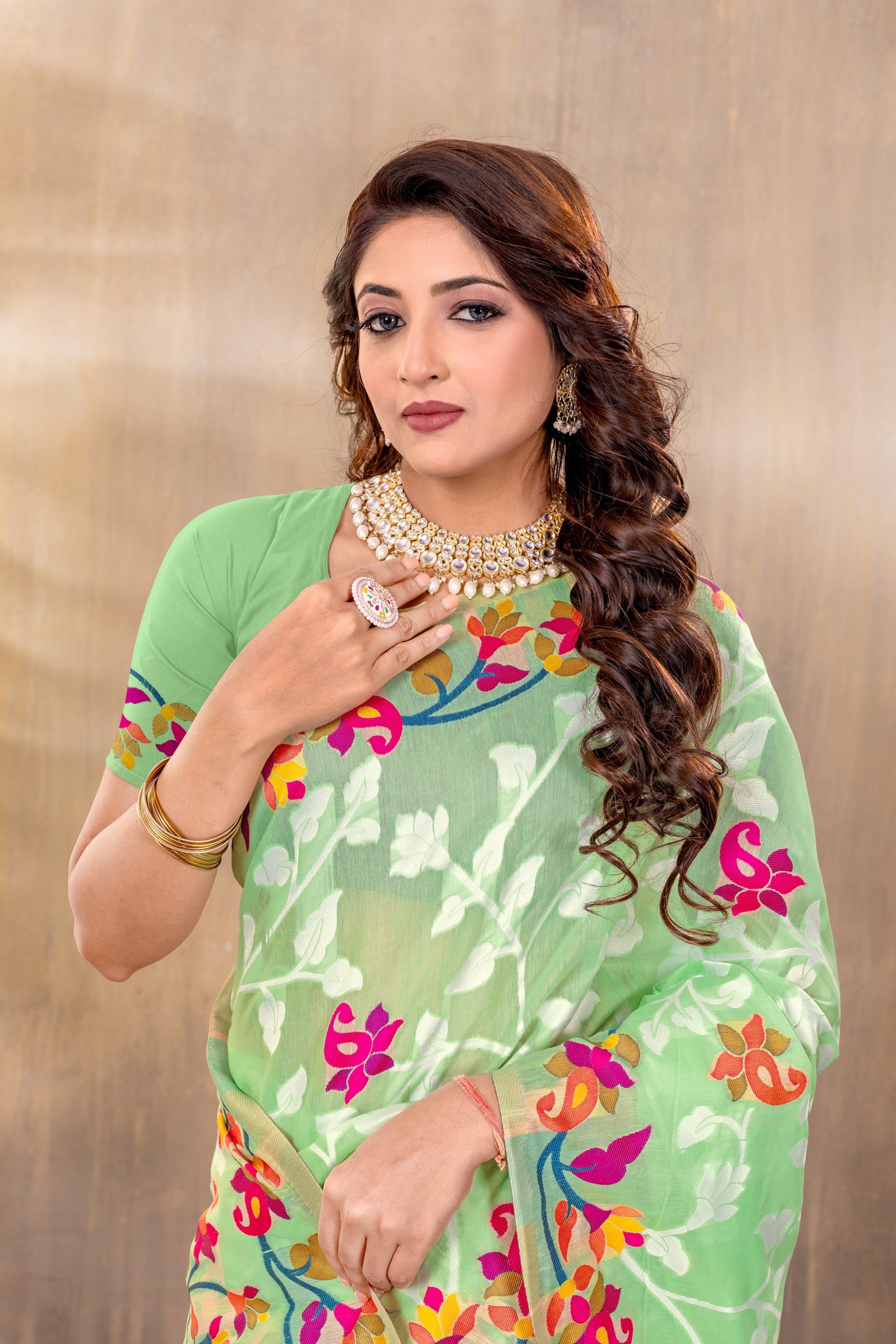 Dhiyona GR Women's Suhani Green Cotton Jamdani Saree