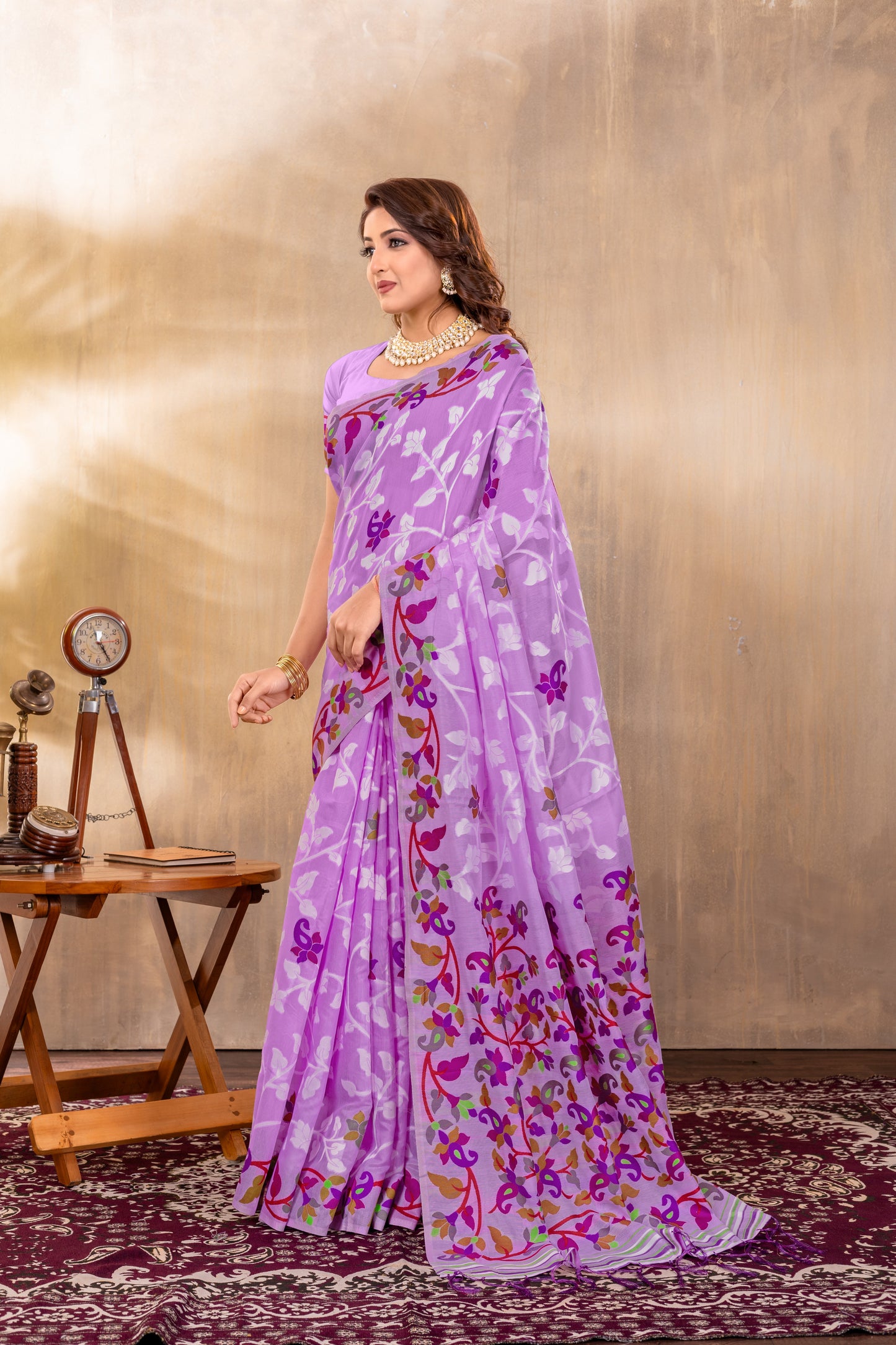 Dhiyona GR Women's Suhani Lavender Cotton Jamdani Saree