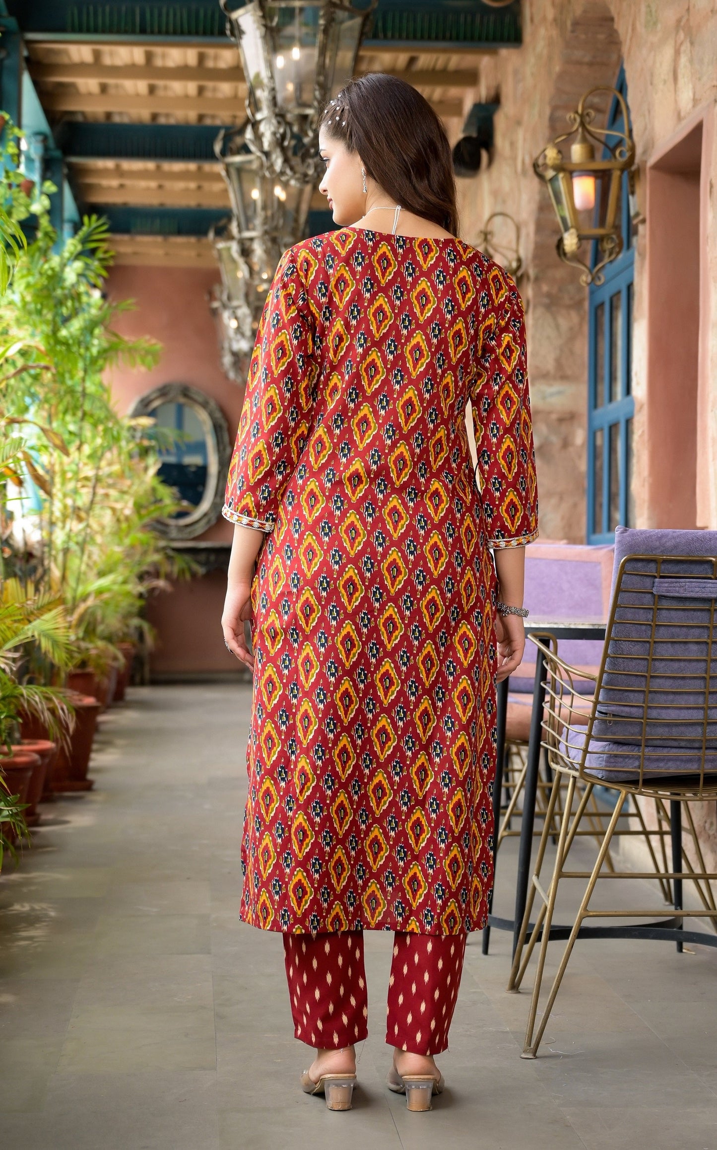 Women Red Embroidery Viscose Rayon Kurta, Pant And Dupatta Set