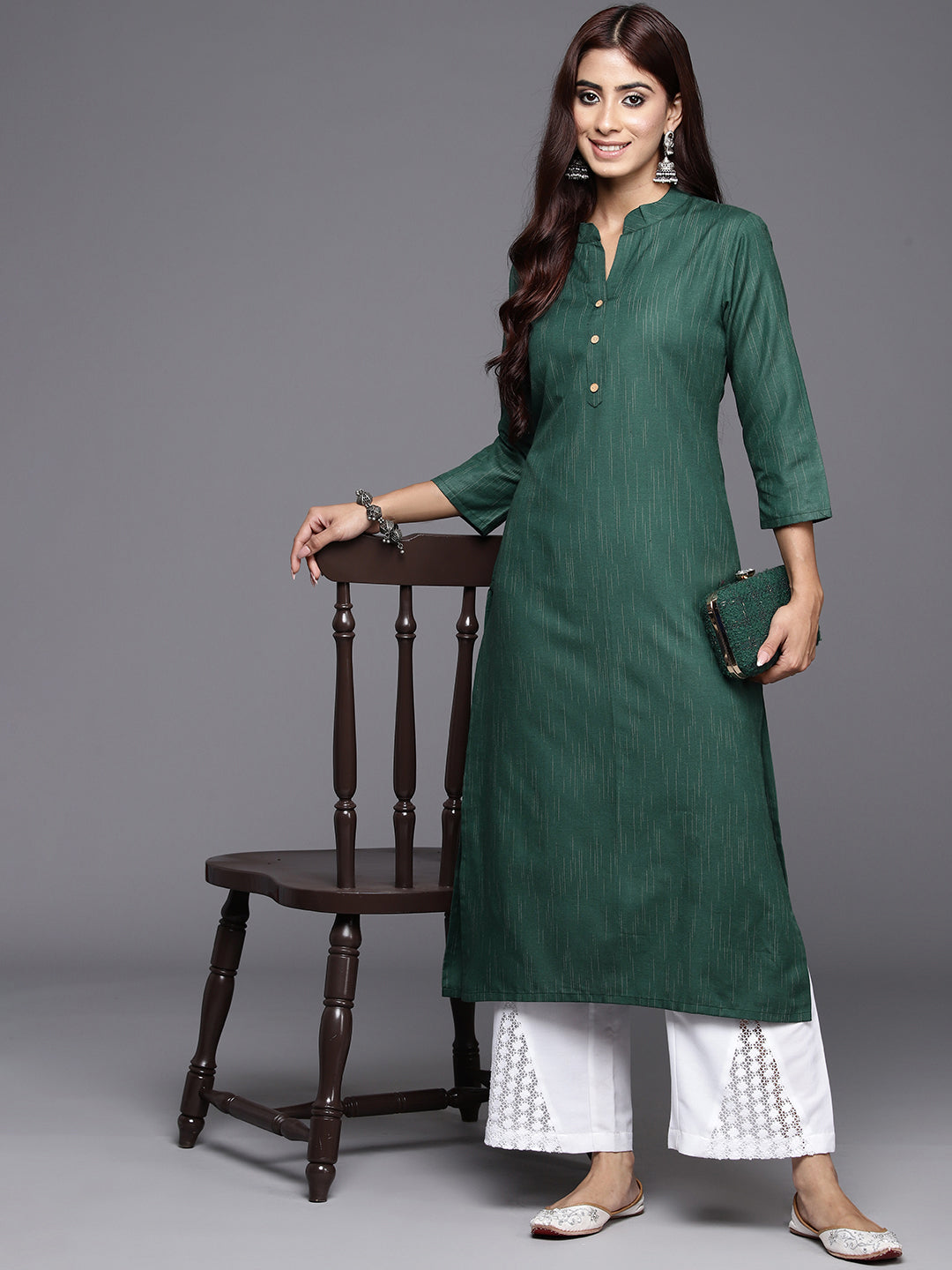 Dhiyona VR Women's Sea Green Woven Straight Kurta