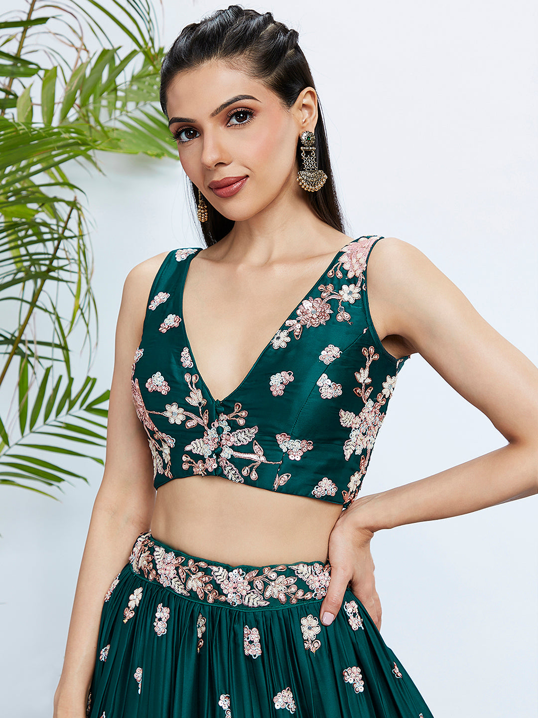 Women Green Pure Georgette Sequins and thread embroidery Lehenga choli & Dupatta