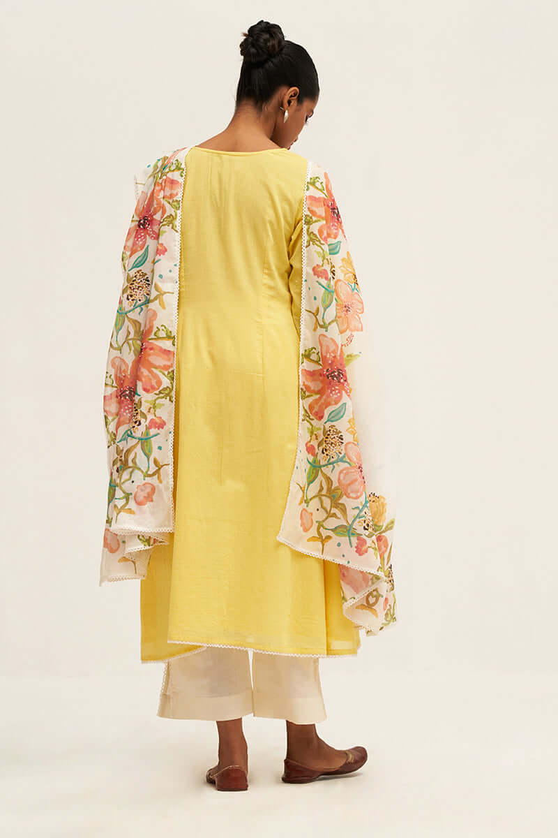 Women's Yellow Embroidered Cotton Salwar Suit
