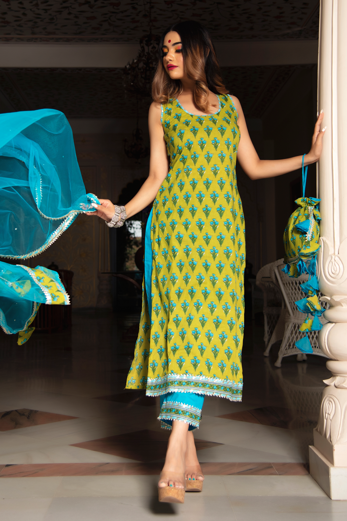 Gulzar Blue Hand Block Cotton Suit Set