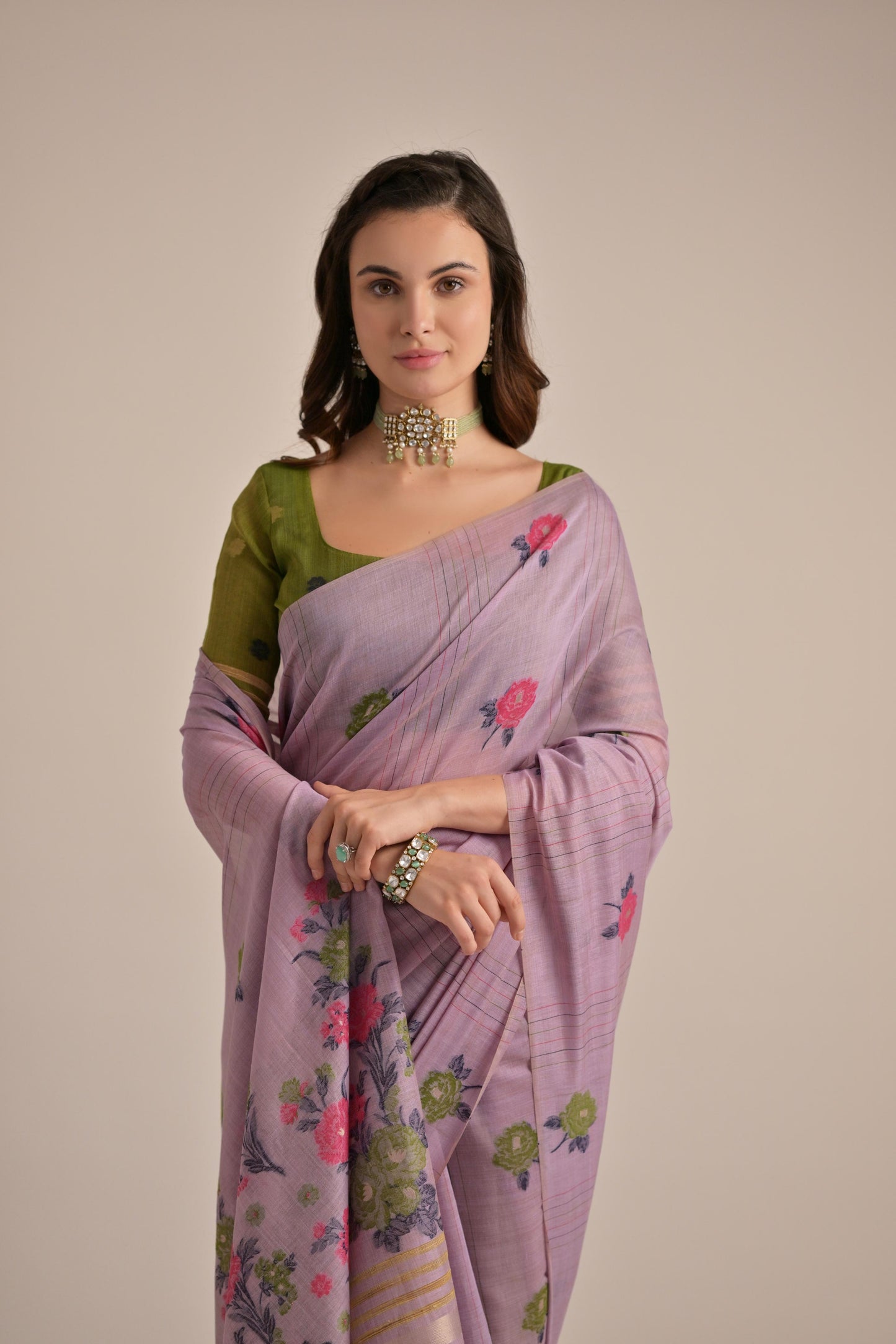 Dhiyona GR Women's Arisaa Lavender Muga Cotton Saree