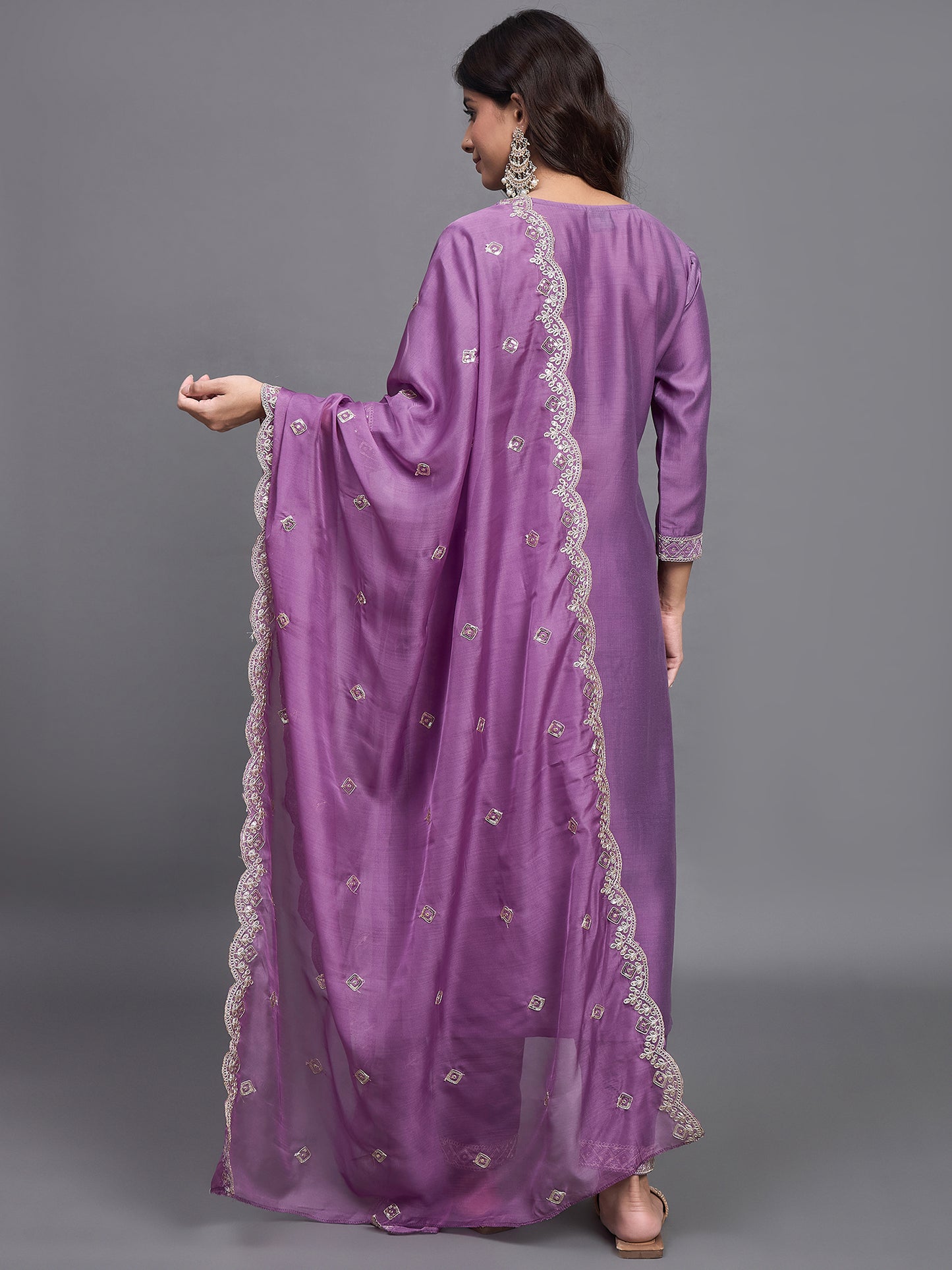 Women Pink Embroidery silk Kurta And Pant Set With Dupatta