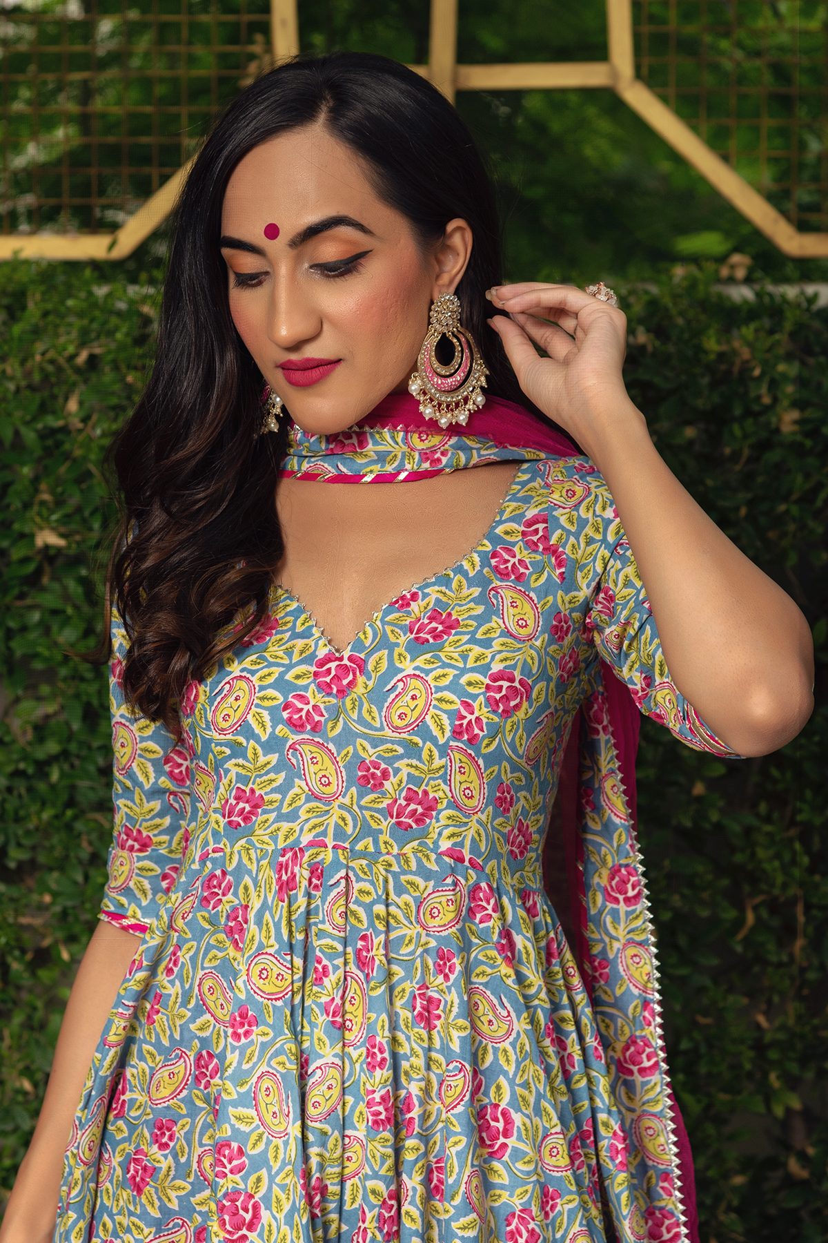 Jaipuri Hand Block Cotton Anarkali Set