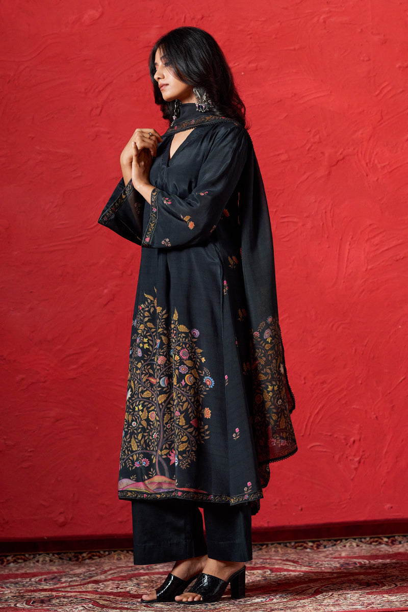 Women's Black Muslin Print Salwar Suit