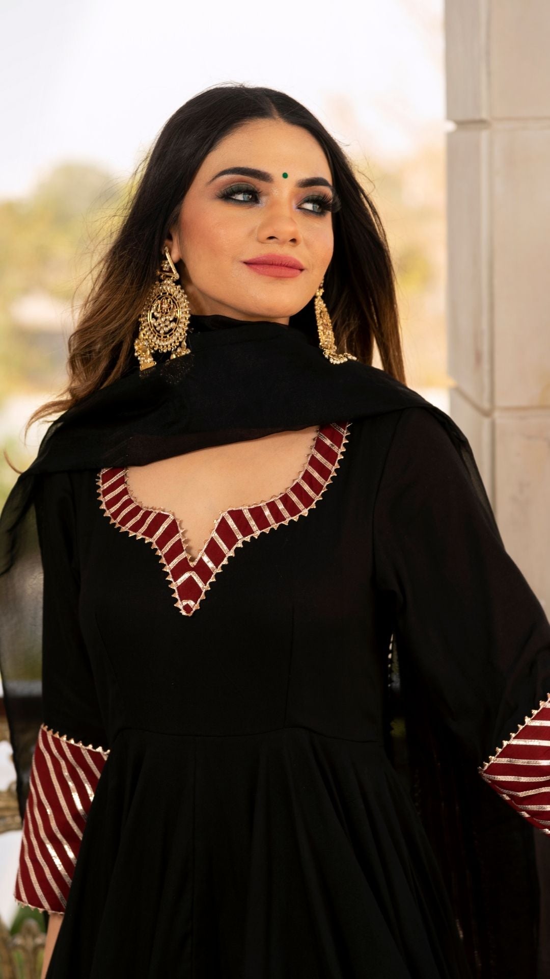 Hina Black And Maroon Anarkali Set