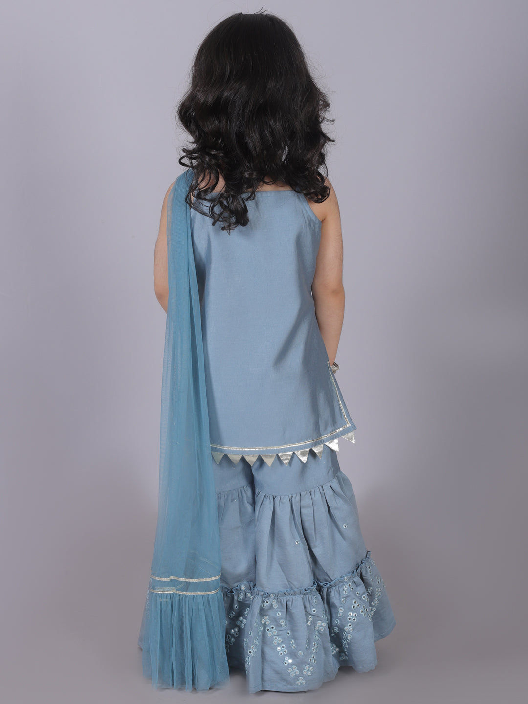 Zarqa Girls Blue Kurta with Sharara and dupatta set