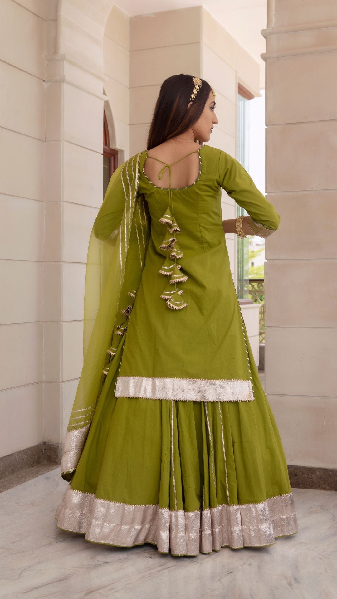 Falguni Green Long Kurta Skirt Set