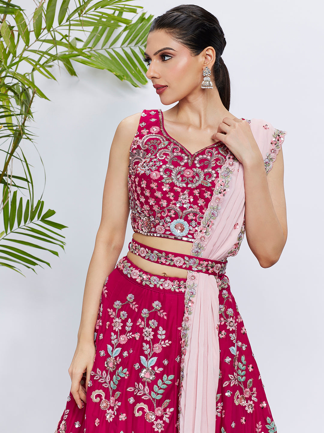 Women Rose Pure Georgette Sequins and thread embroidery Lehenga choli & Dupatta