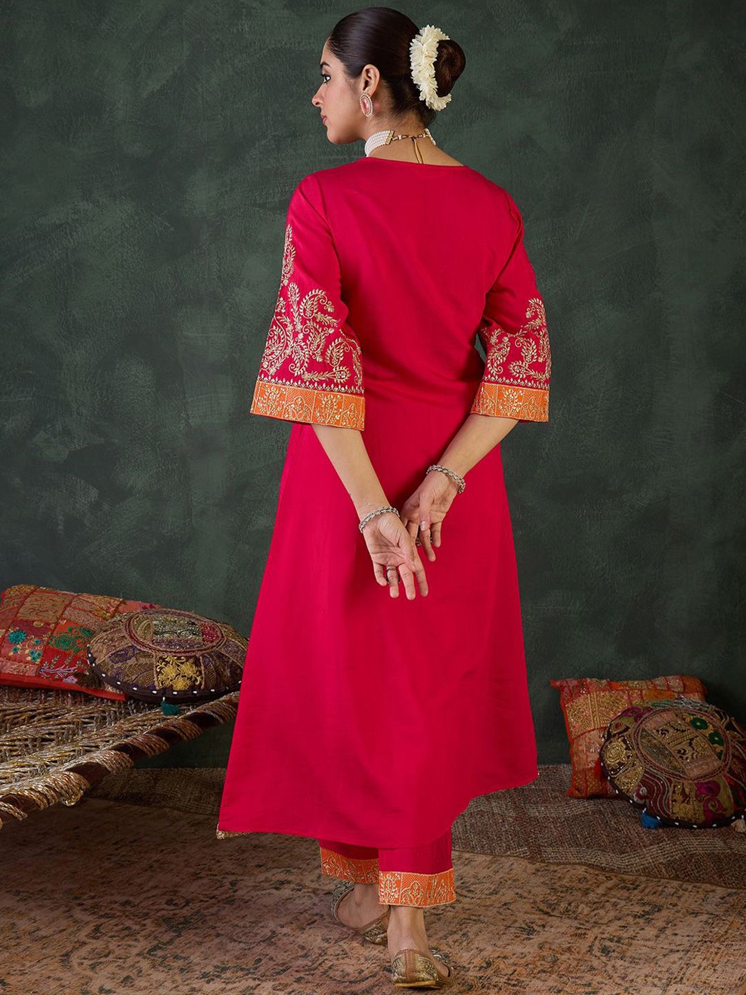 Dhiyona IE Embroidered Round Neck Top With Trousers Co-Ords