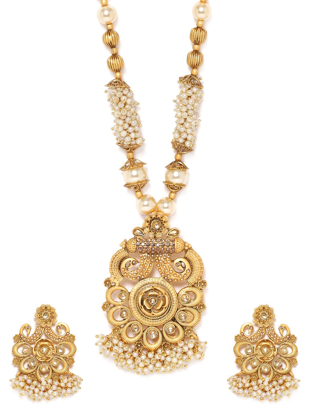 Dhiyona RJ Women's Gold-Plated Stone Studded & Beaded Necklace Set