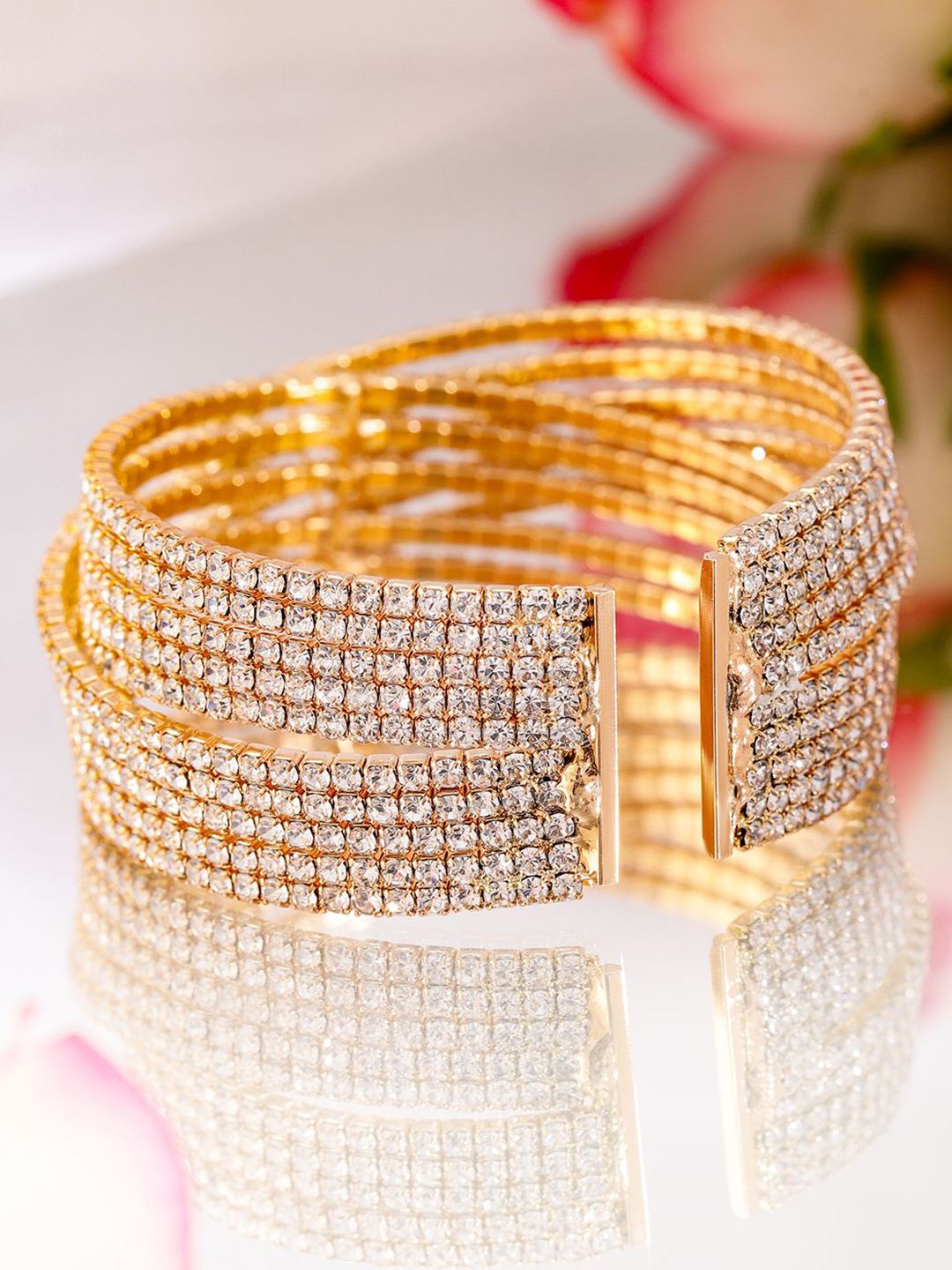 Dhiyona RJ Women's 18KT Gold-Plated Crystals Stone Studded Cuff Bracelet