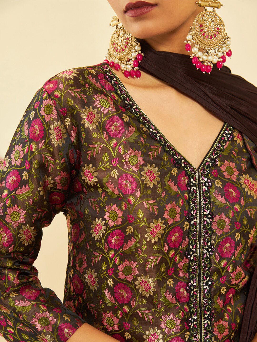 Dhiyona SO Women's Alina Cut Floral Printed Regular Kurti With Skirt & Dupatta