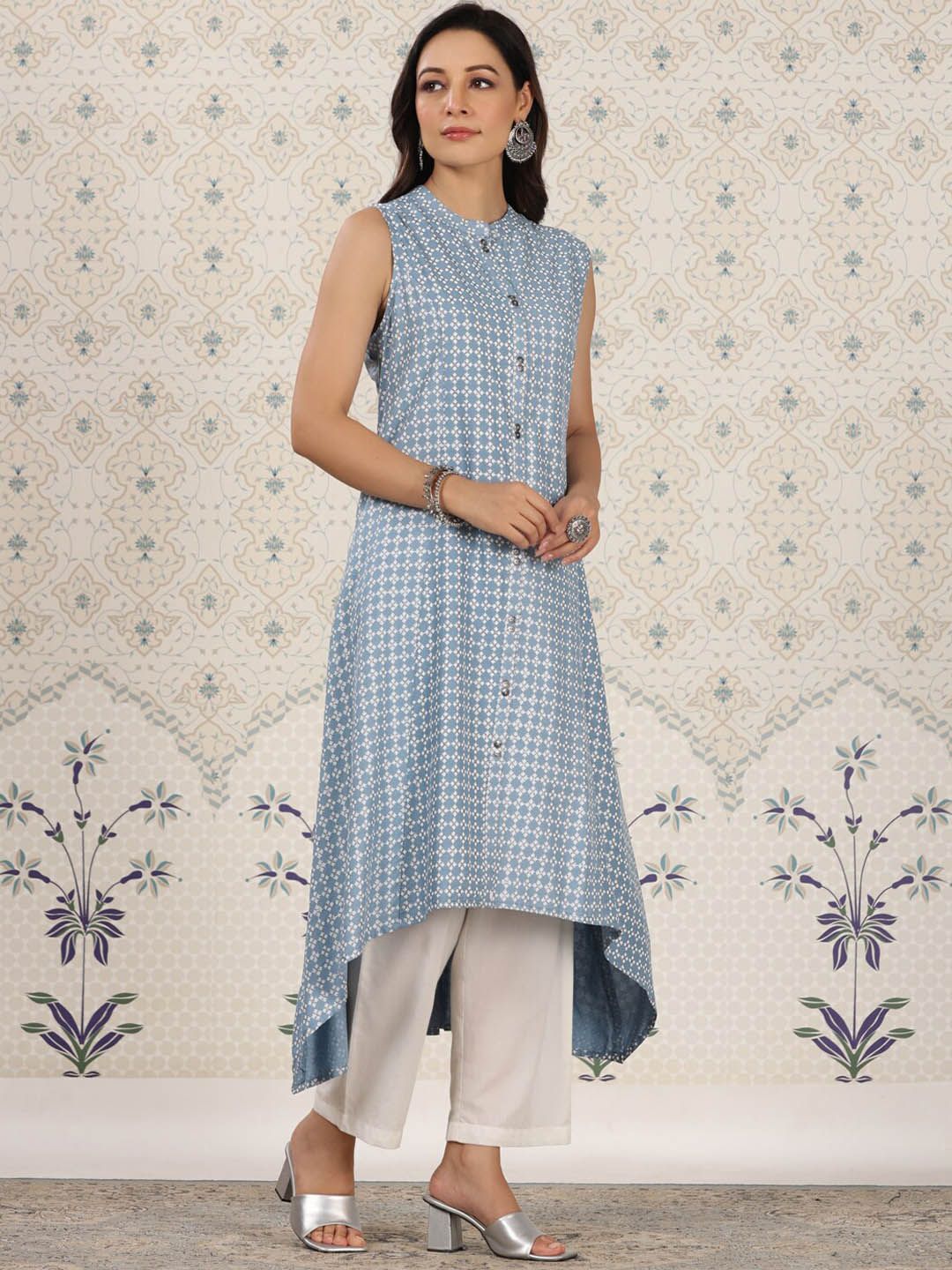 Dhiyona OD Ethnic Motifs Printed Mandrain collar A-Line Kurta