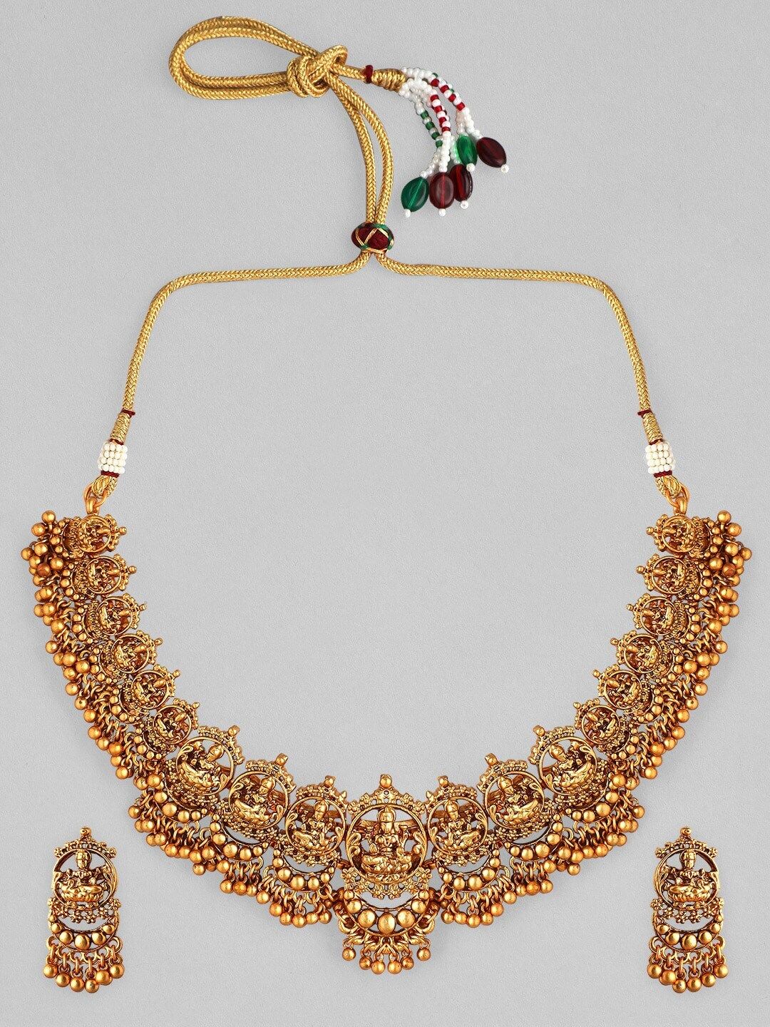 Dhiyona RJ Women's 24K Gold Plated Goddess Lakshmi Motif Handcrafted Traditional Temple Jewellery Set