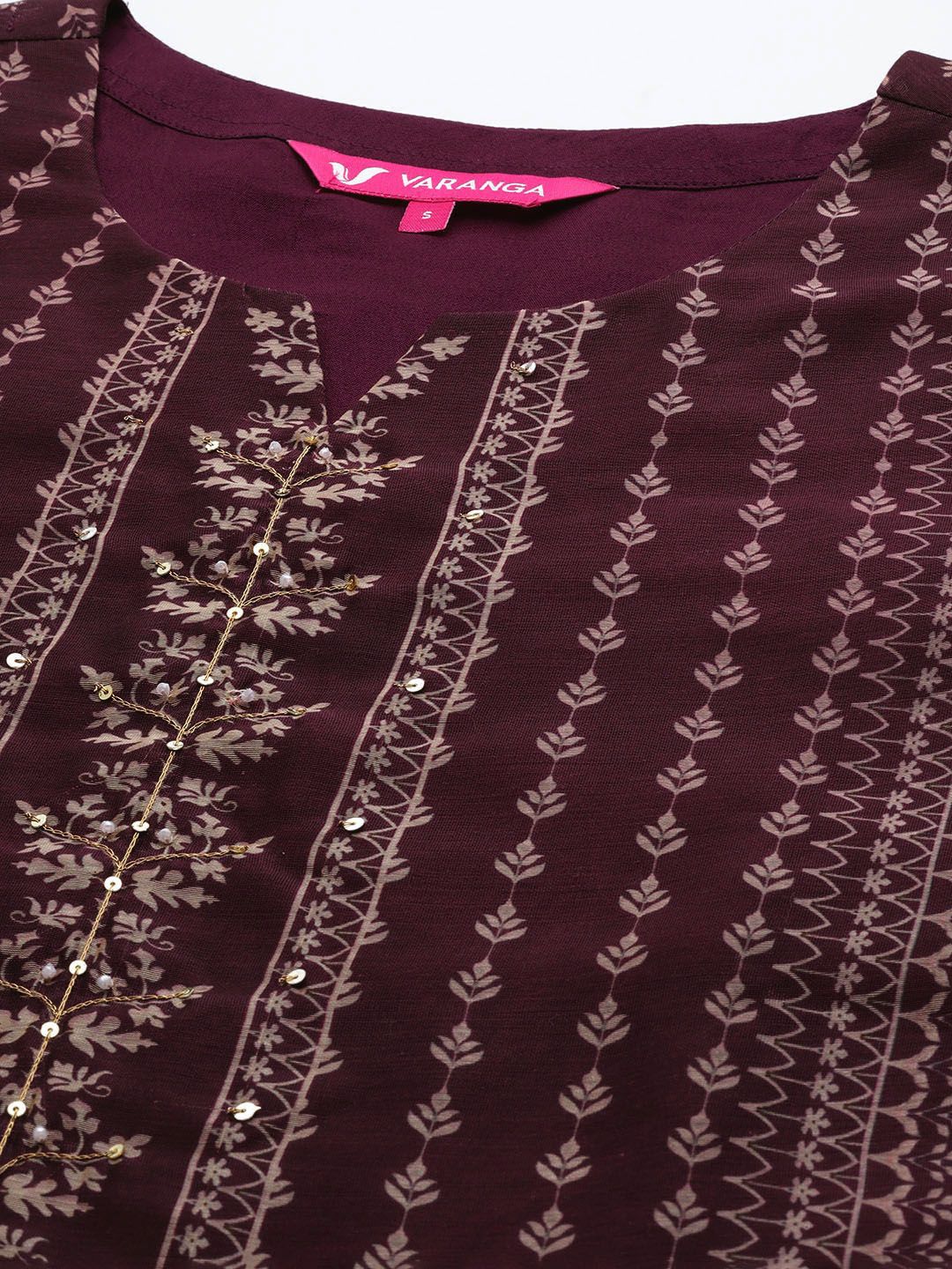Dhiyona VA Women'sEthnic Motifs Printed Sequinned Chanderi Silk Kurta with Trousers & Dupatta