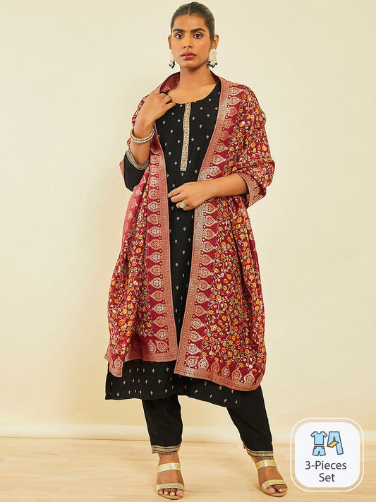 Dhiyona SO Women's Ethnic Motifs Embroidered Beads and Stones Kurta & Trousers With Dupatta