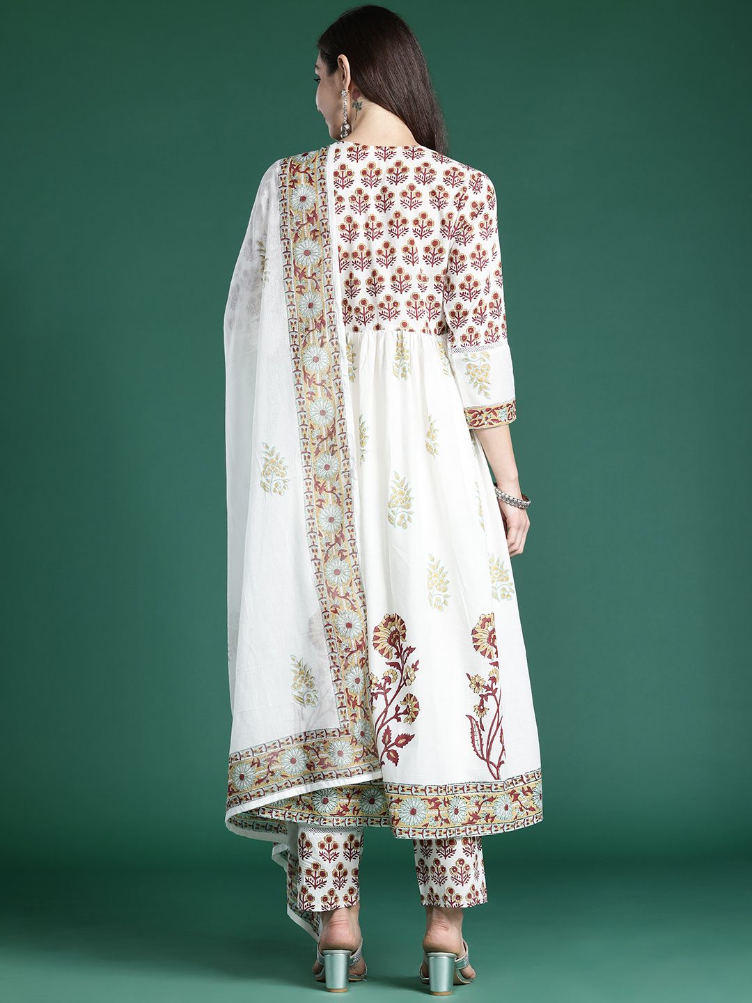 Floral Printed Empire Pure Cotton Kurta with Trousers & With Dupatta