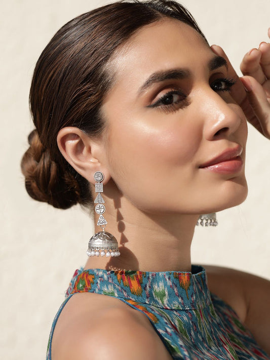 Dhiyona RJ Women's Silver-Plated Pearls Beaded Drop Earrings