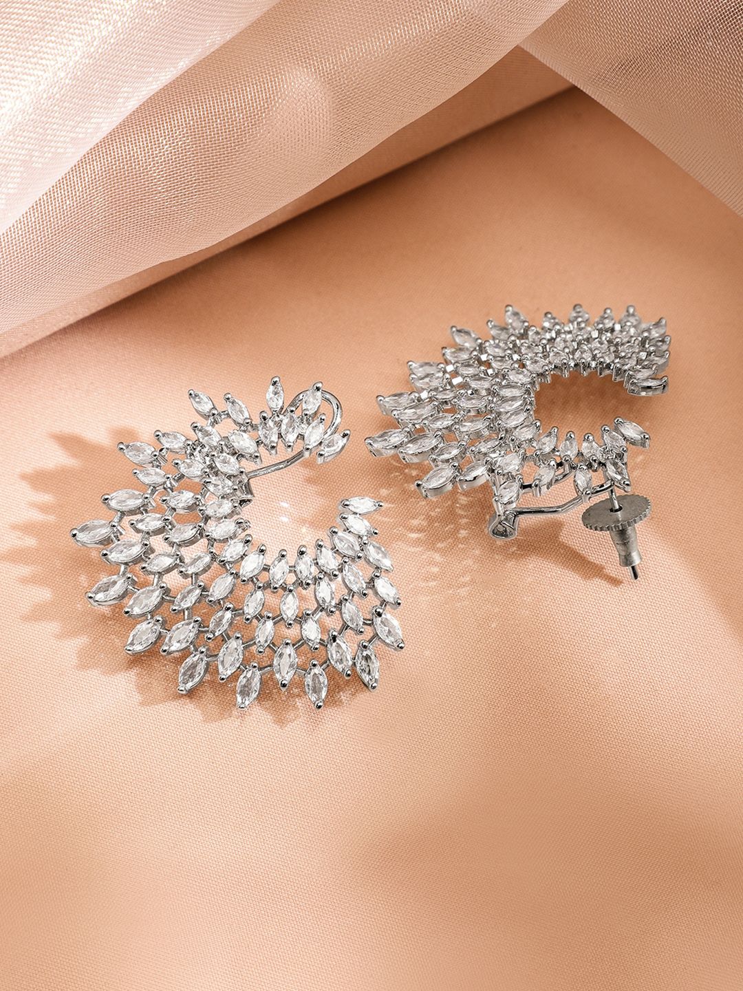 Dhiyona RJ Women's Silver-Plated Handcrafted AD & Cubic Zirconia Studded Designer Spiral Stud Earring