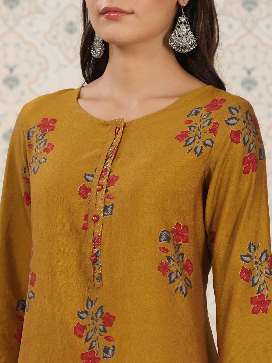 Dhiyona OD Floral Printed Zari Detailed Straight Kurta