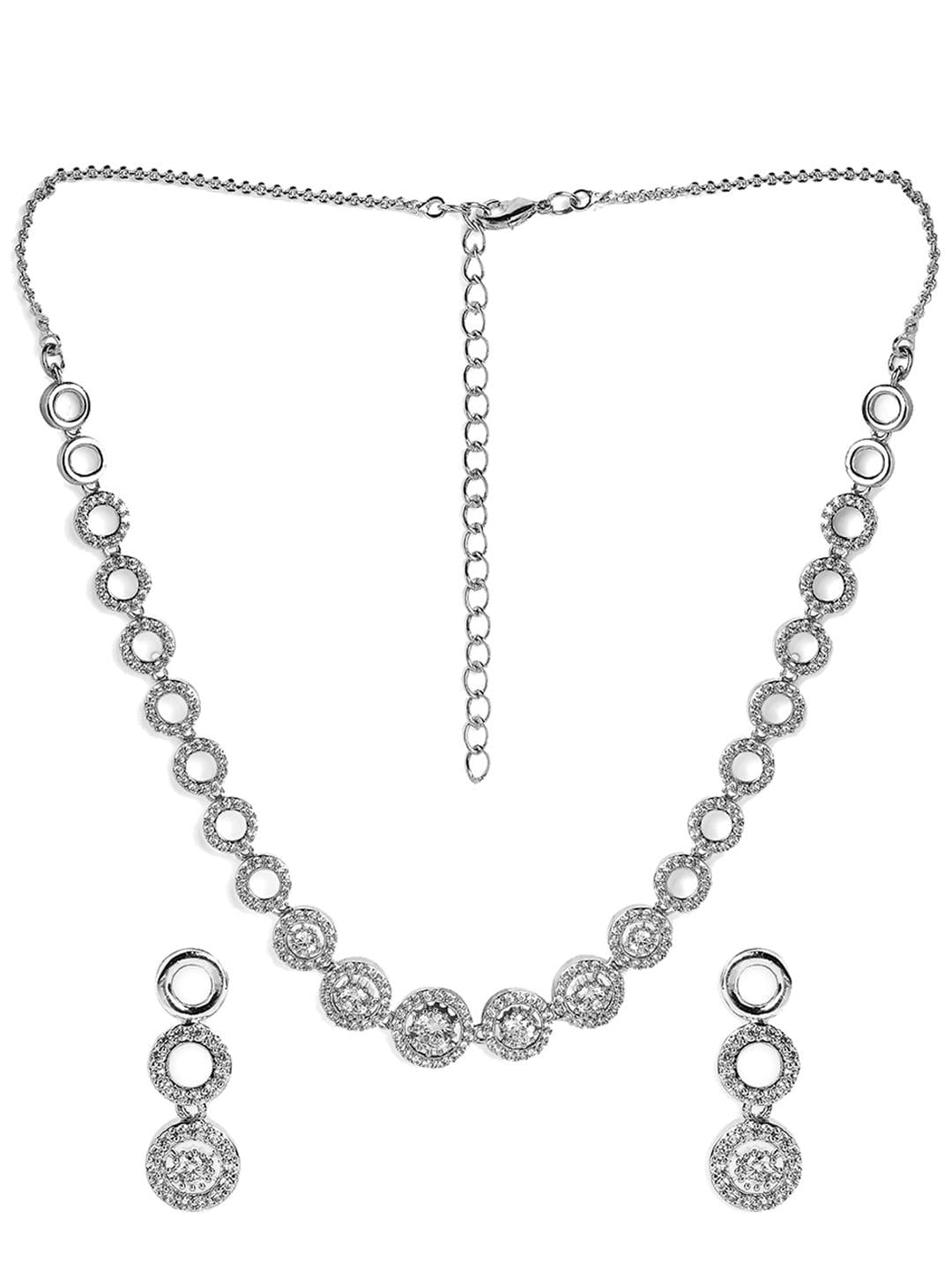 Dhiyona RJ Women's Rodium-Plated Cubic Zirconia-Studded Minimal Statement Jewellery Set