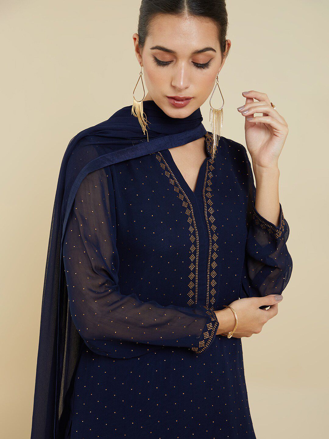 Dhiyona SO Women's Women Ethnic Motifs Silk Georgette Kurta with Dhoti Pants & With Dupatta