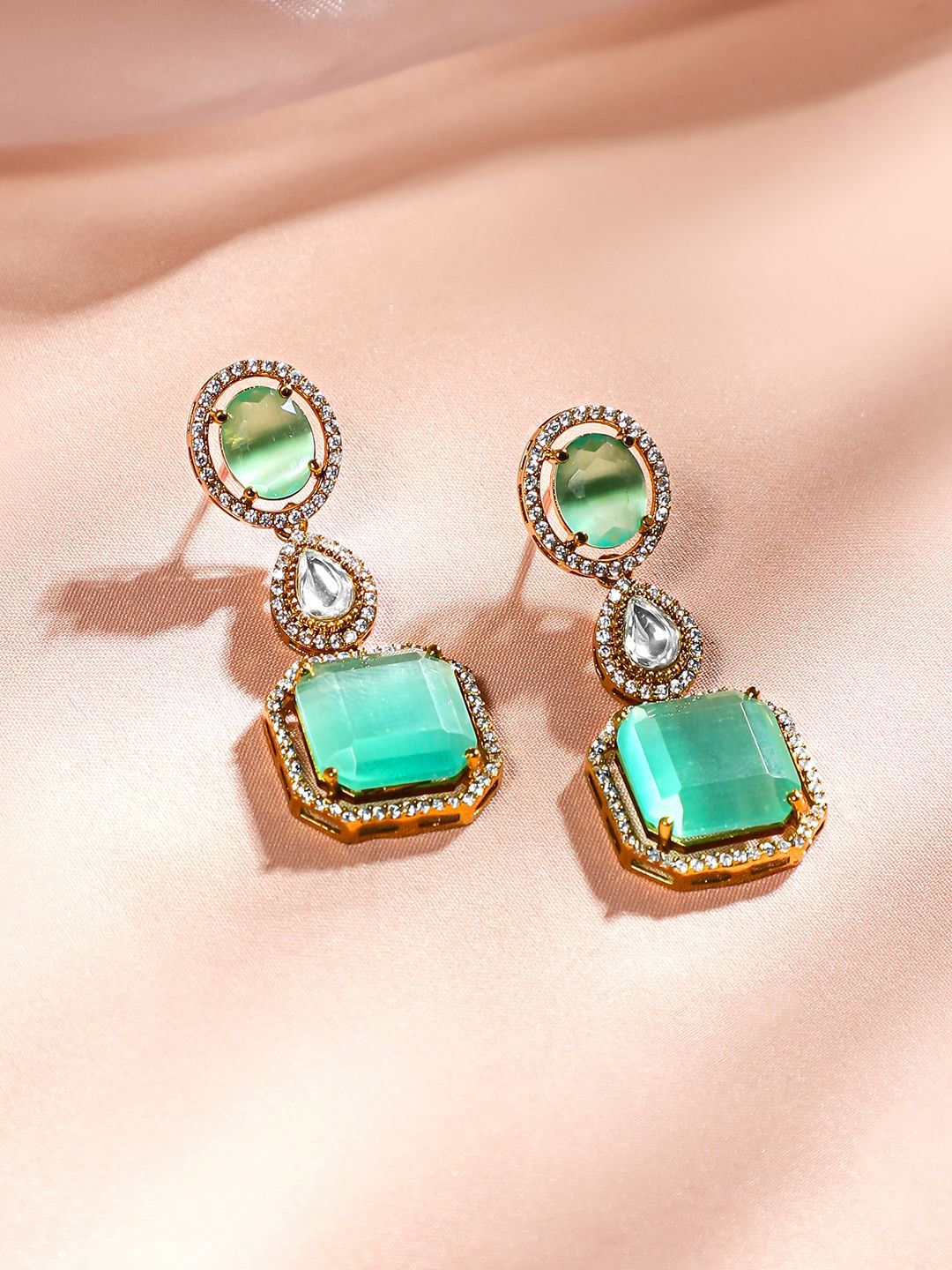 Dhiyona RJ Women's 24K Gold-Plated Pastel Green & AAA Cubic Zirconia Multi-Layer Bridal Necklace Set