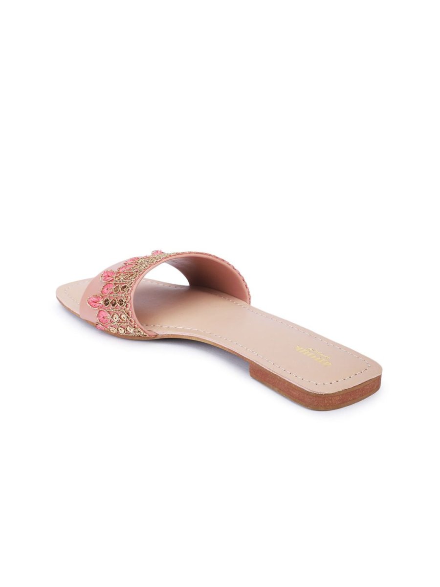 Dhiyona AK Peach-Coloured Ethnic Embroidered Open Toe Flats