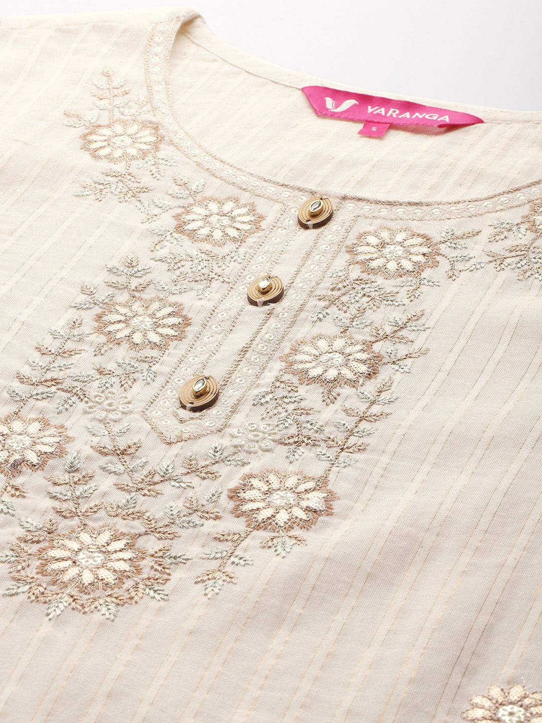 Dhiyona VA Women'sFloral Embroidered Zari Kurta With Palazzos & Dupatta