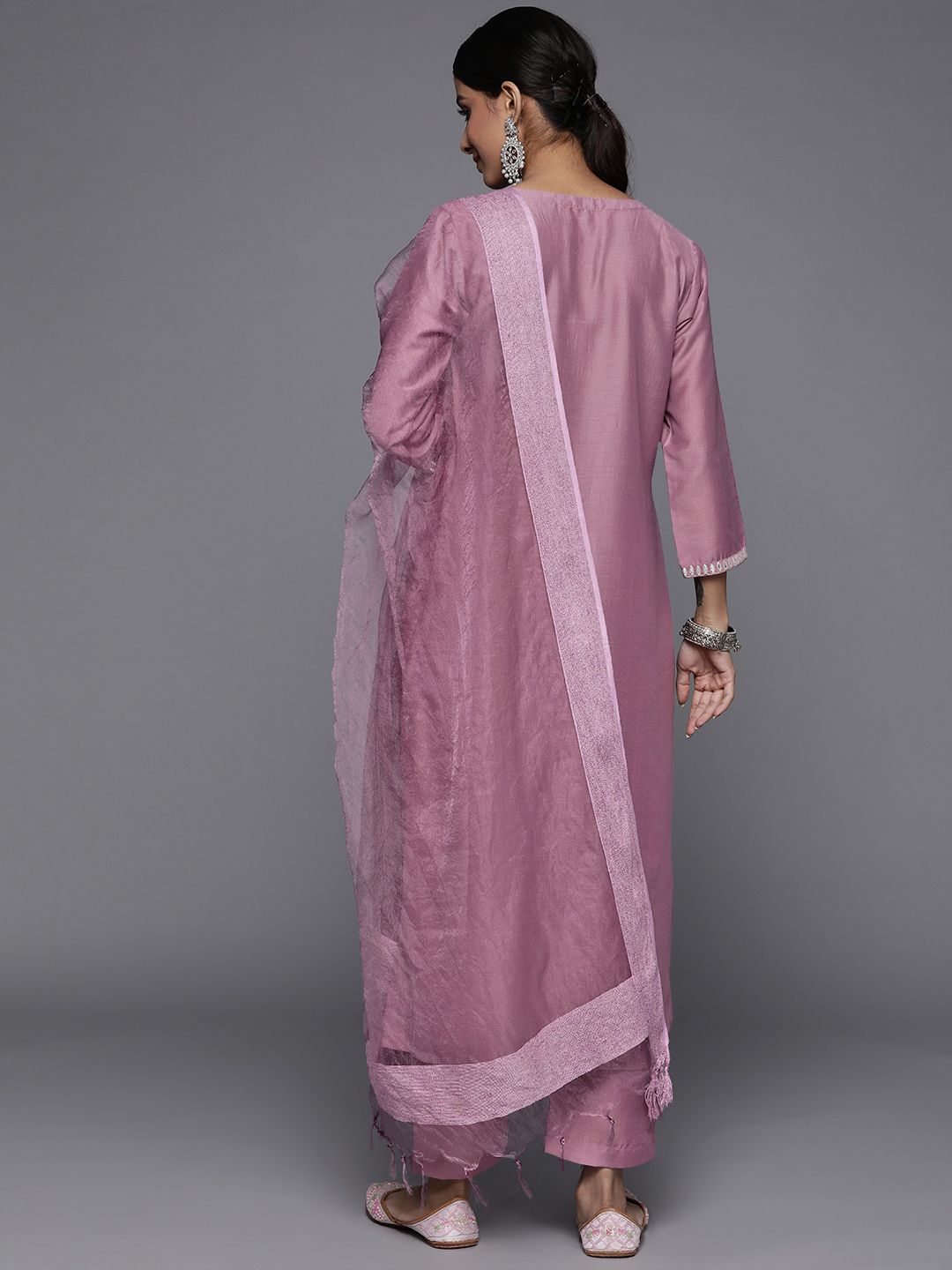 Dhiyona VA Women's Mauve Ethnic Motifs Embroidered Gotta Patti Kurta with Trousers & With Dupatta