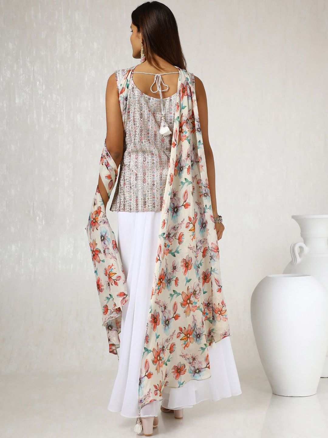Dhiyona SO Women's Alina Cut Ethnic Motifs Embroidered Sequinned Straight Kurti with Palazzos & Dupatta
