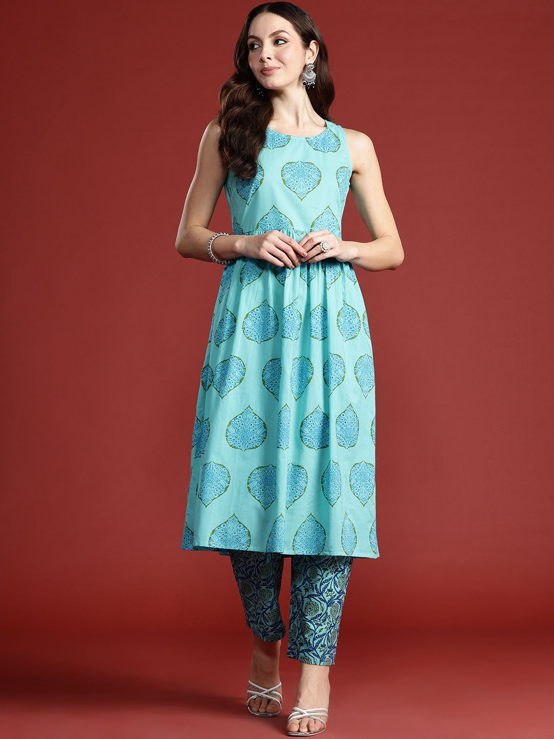Dhiyona IE Floral Printed Pure Cotton Kurta with Trousers