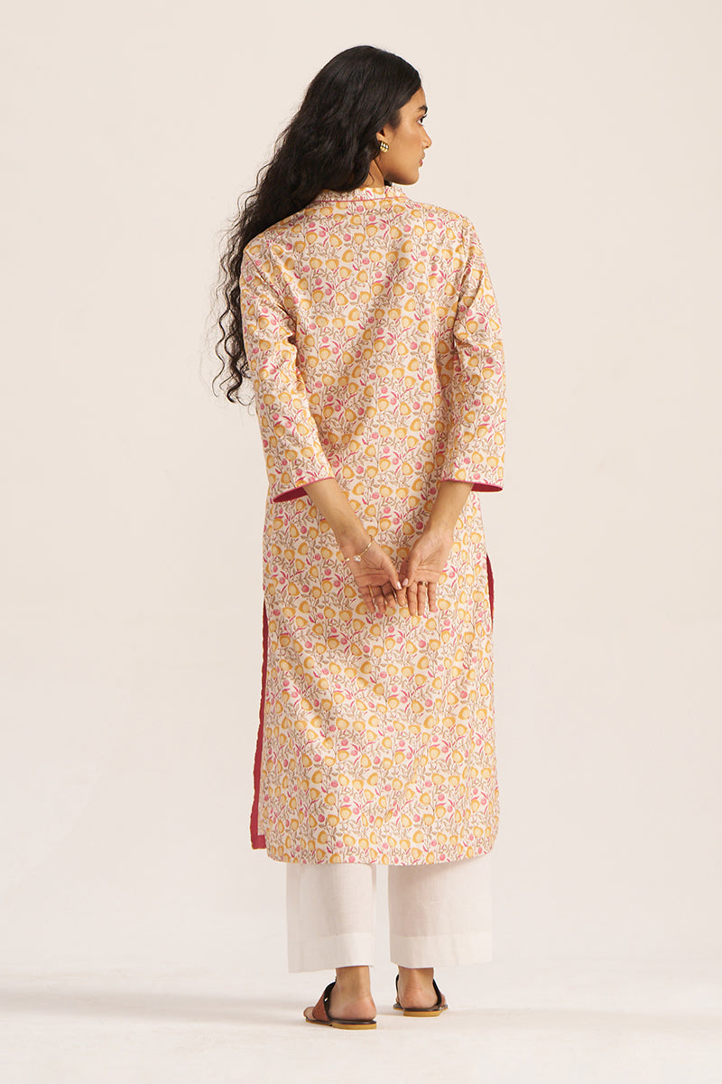 Women's Mustard and Cream Printed Cotton kurta