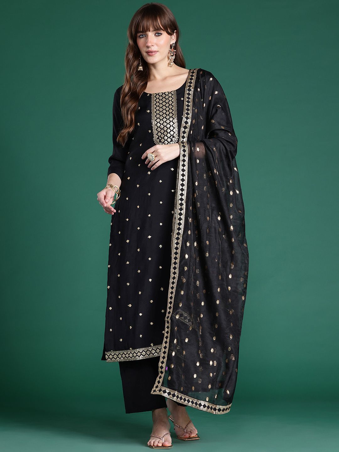 Dhiyona IE Ethnic Motifs Embroidered Kurta with Trousers & Dupatta