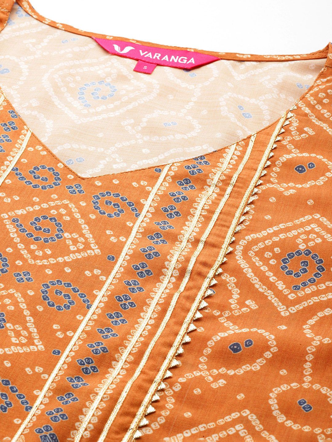 Dhiyona VA Women's Bandhani Printed Empire Gotta Patti Kurta with Trousers & Dupatta
