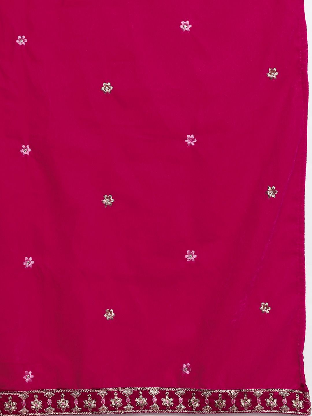 Dhiyona VA Women'sFloral Zari Embroidered Velvet Kurta with Trouser & Velvet Dupatta