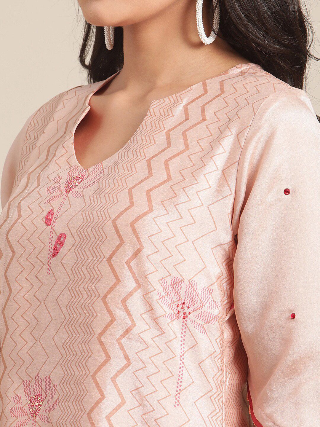 Dhiyona VA Women's Peach-Coloured Printed Regular Kurta with Trousers