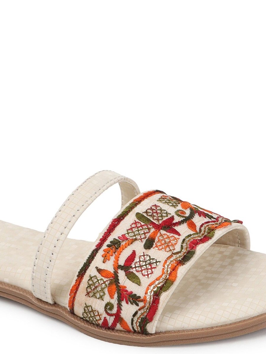 Dhiyona AK Cream-Coloured Embellished Open Toe Flats